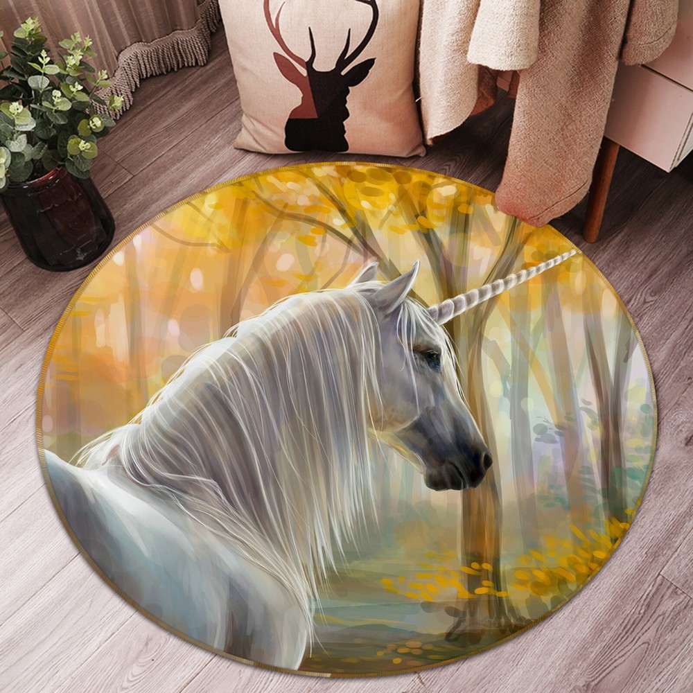 3D White Unicorn Non-Slip Rug - Elegant Autumn Animal Carpet Mat O1522