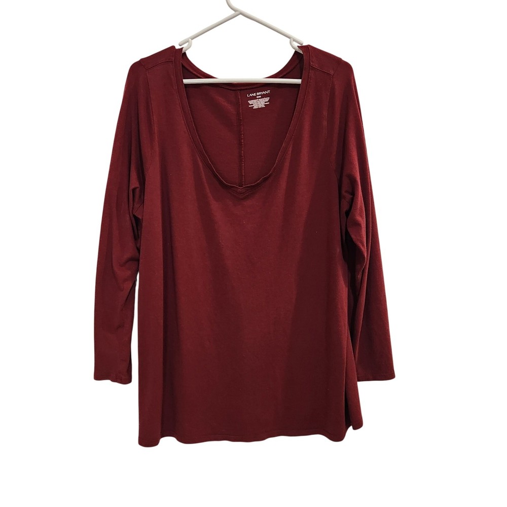 Lane Bryant Red Classic Scoop Neck Long Sleeve T-Shirt Basic Tee Size 18/20
