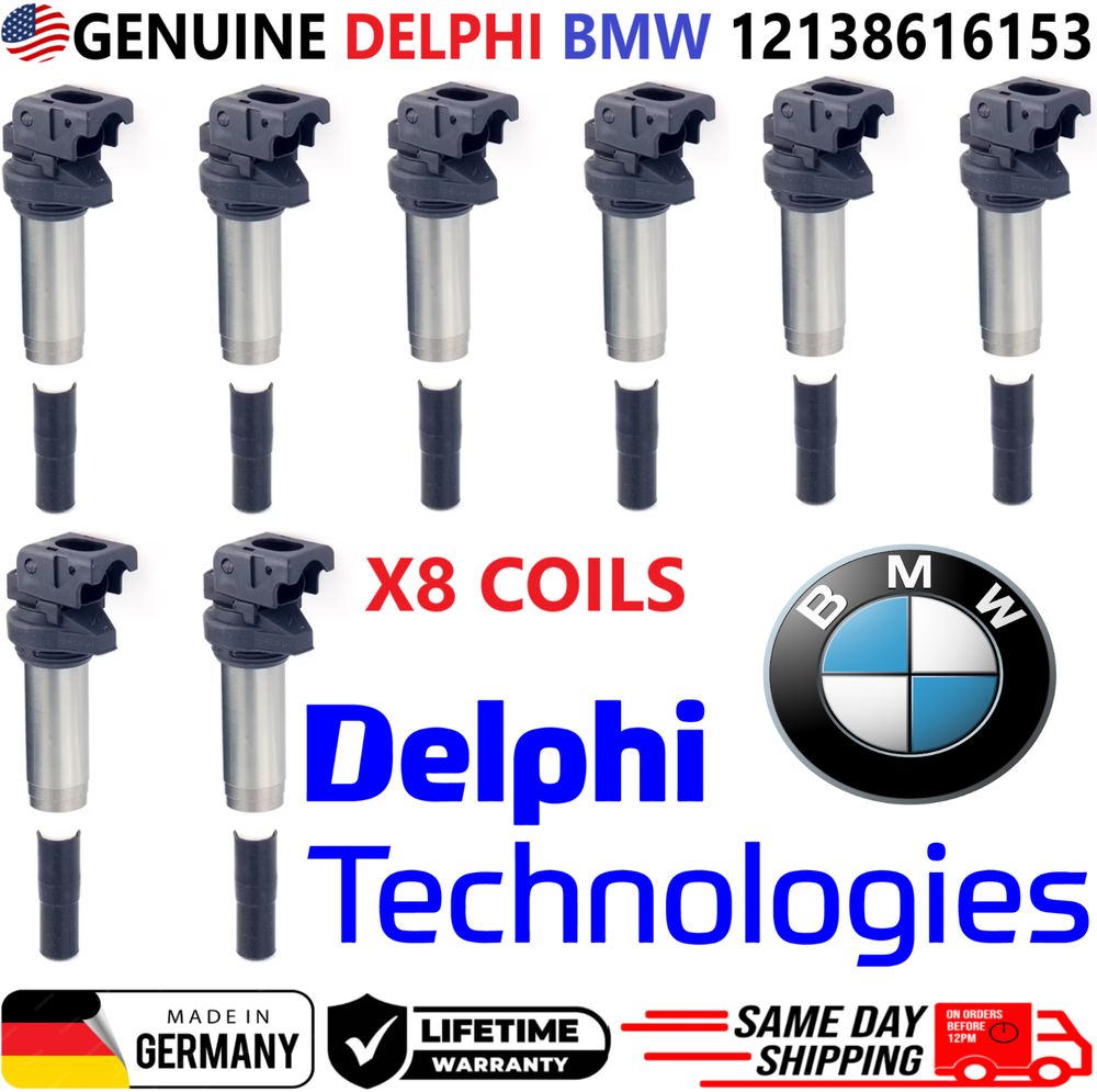 GENUINE DELPHI x8 Ignition Coils For 2006-2020 BMW & Mini I4 I6 V8, 12138616153