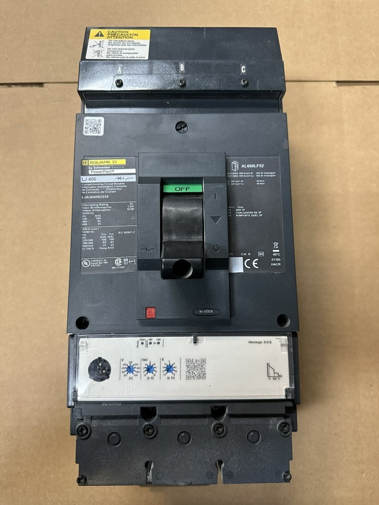 LJA36400U33X SQUARE D I-LINE POWERPACT 3P 400A 600V 65k *SHIPS SAME DAY UPS*
