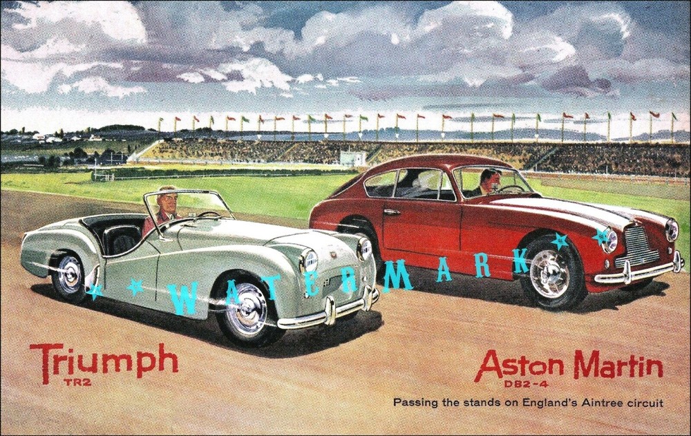 Vintage Triumph TR2 & Aston Martin DB2-4 Sports Racing Poster