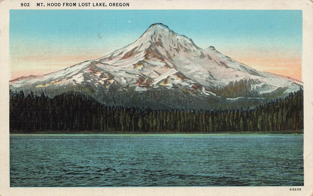 MT HOOD FROM LOST LAKE POSTCARD PORTLAND OR OREGON 1930s
