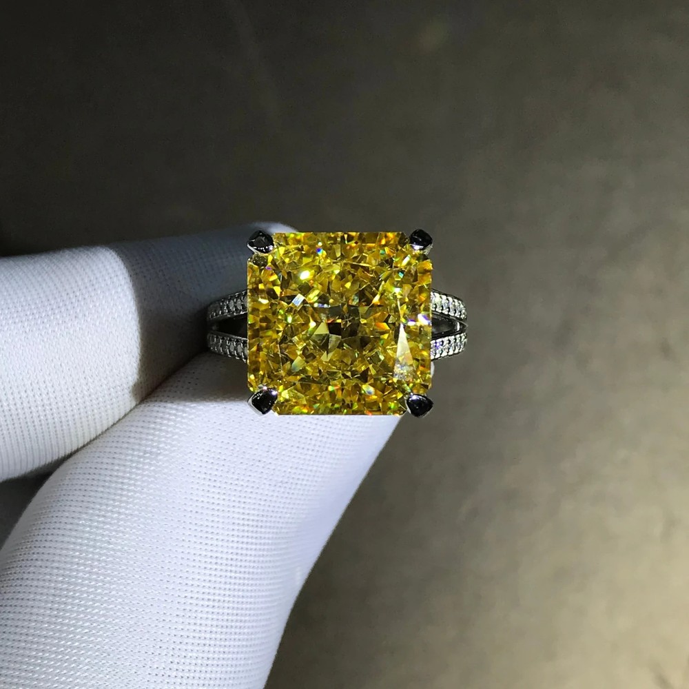 6 Carat Radiant Cut Yellow Moissanite Ring in 14K Gold with Split Shank  