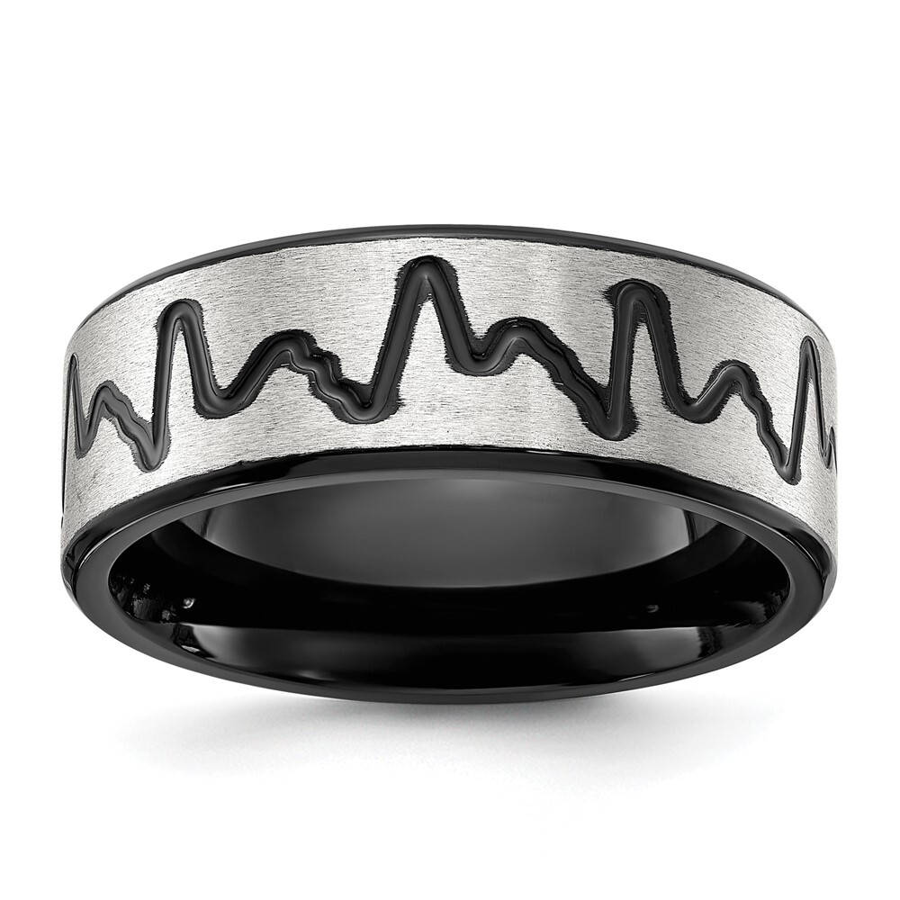 Titanium Brushed Black IP-plated Heartbeat 8mm Band Ring Size 11