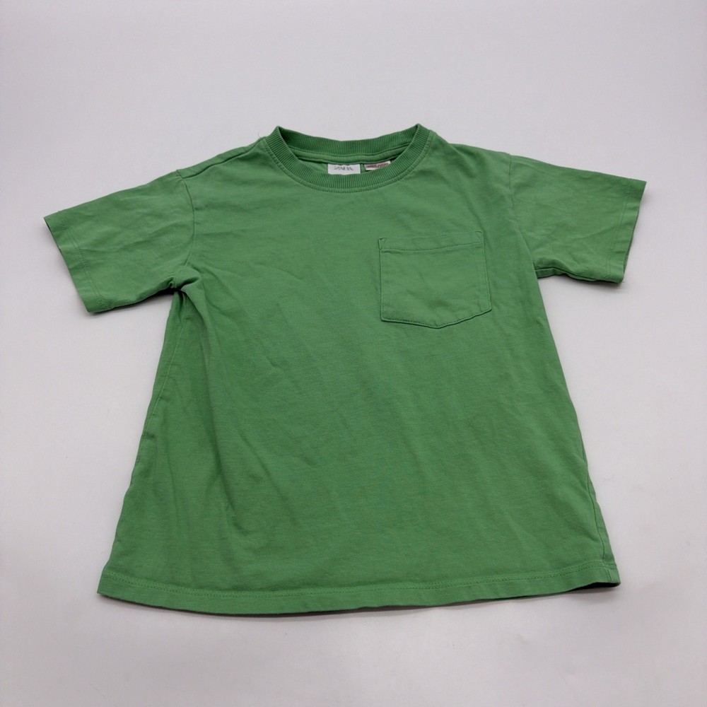 Zara T-shirt Kuds Boys Size 6 Y Green Solid Pocket .#46767