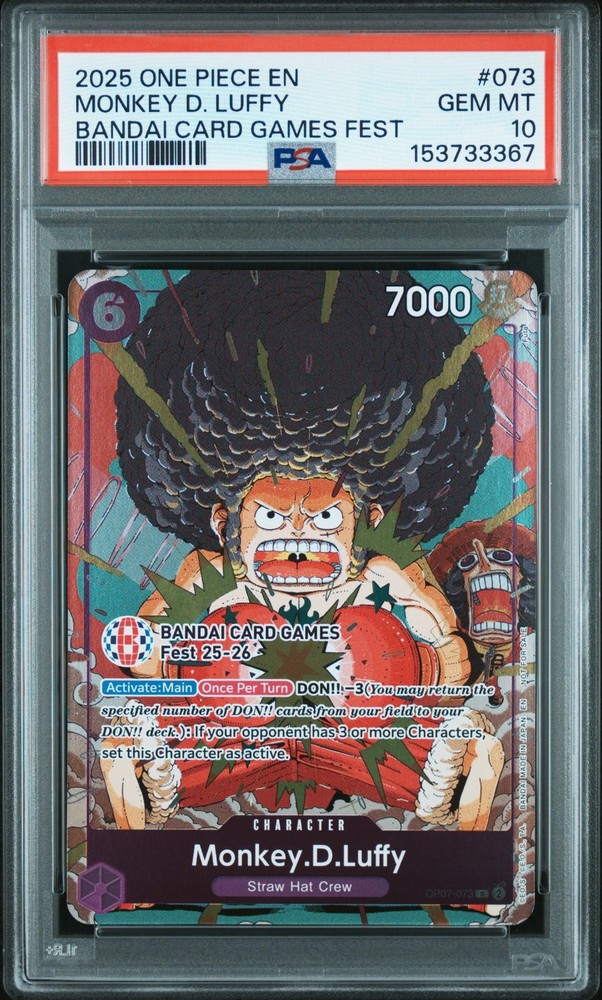 One Piece Monkey D. Luffy 2025 Promos #073 Bandai Card Games Fest Psa 10RCH IS ACCEPTING CONSIGNMENTS! UP TO 95% PAYOUTS!