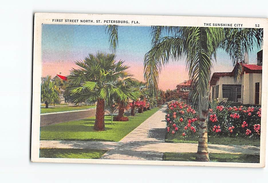 Postcard First Street North Saint St. Petersburg Florida The Sunshine City USA