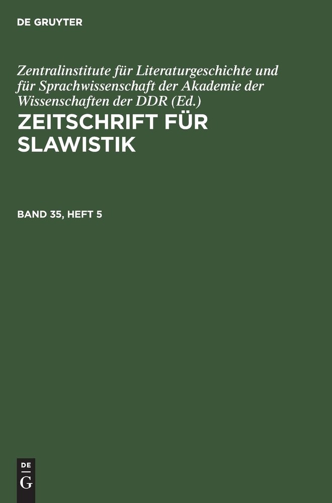 Zeitschrift Für Slawistik. Band 35, Heft 5 (Hardback)