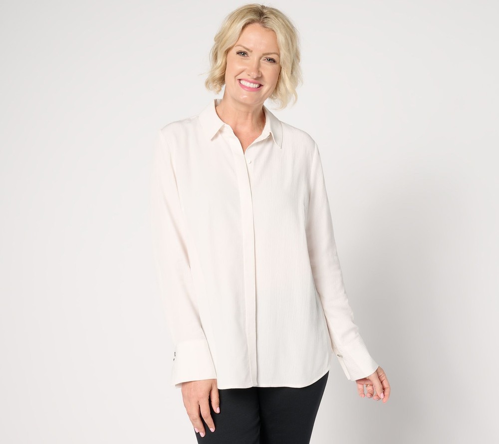 Spartina 449 Women's Top Sz XL Sanded Crinkle Satin Tunic Shirt White A667548