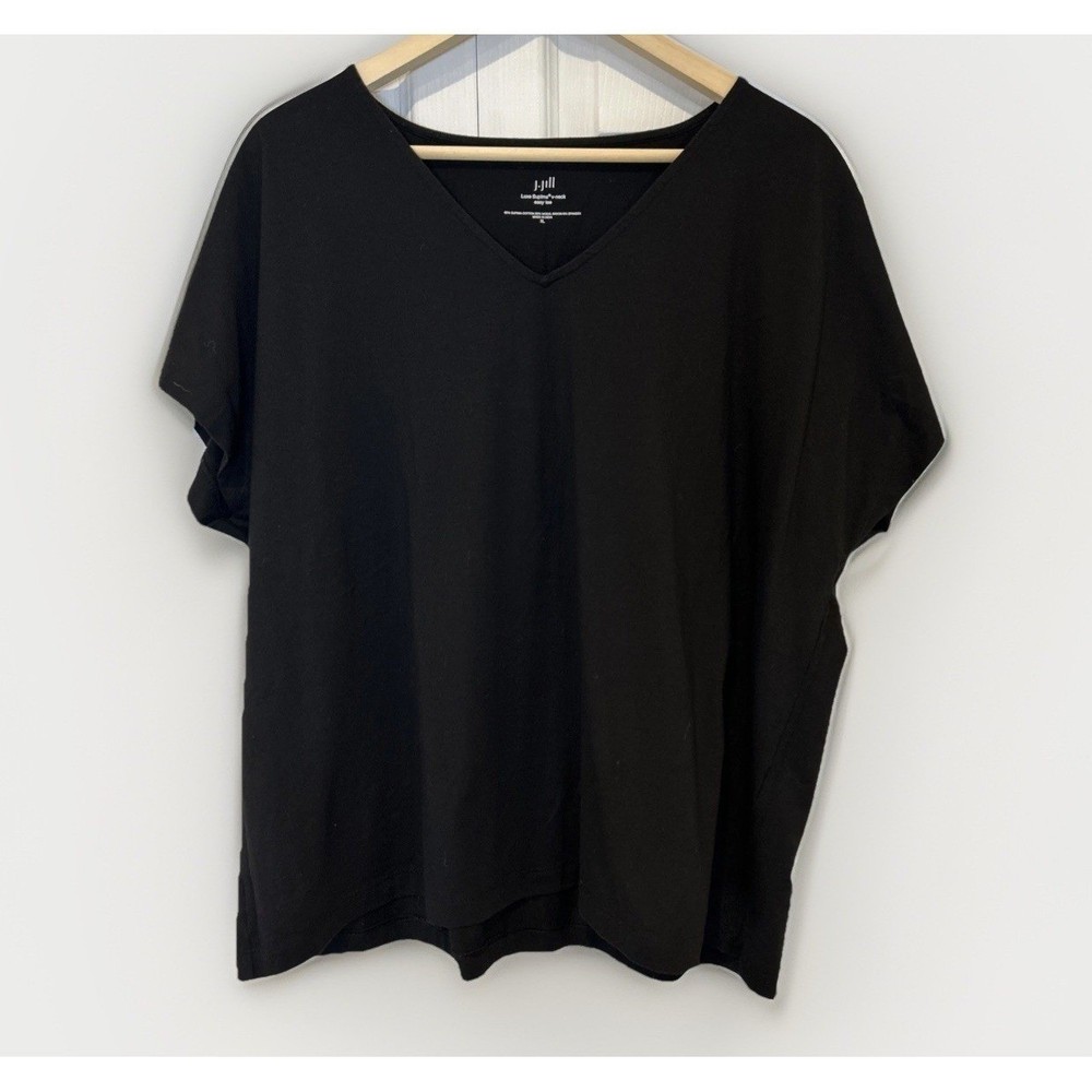 J Jill Luxe Supima V Neck Easy Tee Black XL Cotton Modal Rayon Spandex