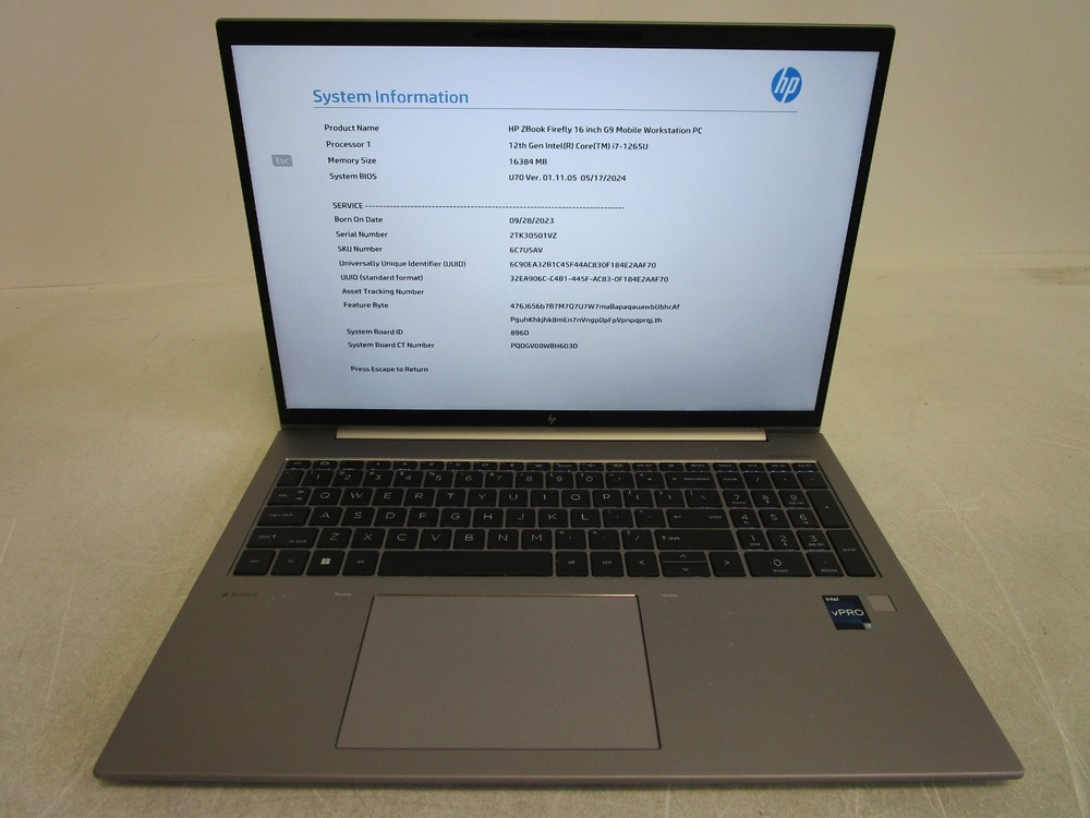 HP ZBook Firefly 16 inch G9 Core i7-1265U 4.15GHz 16 GB RAM No HD No Pwr Adapter