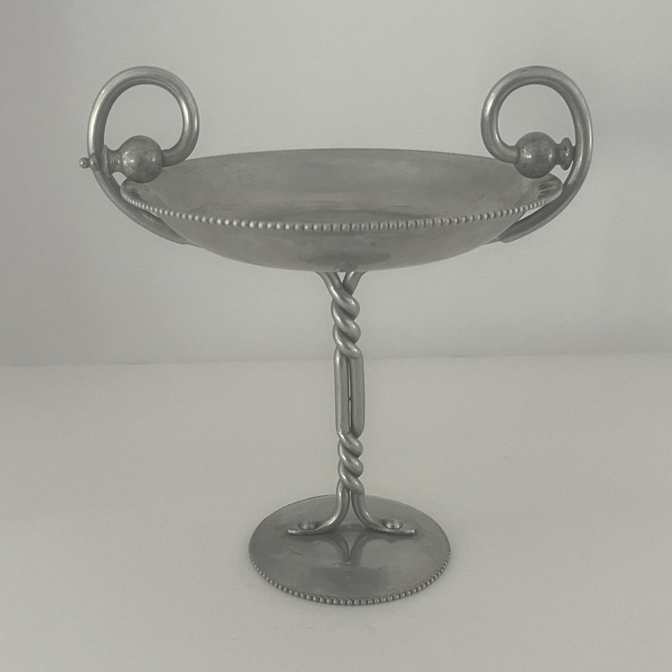 Pewter Compote Pedestal Dish with Ring Handles, Pewter Pedestal Compote Bowl