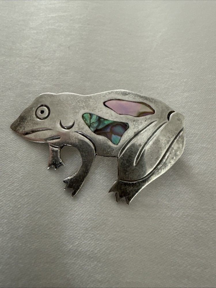 Vintage Alpaca Silver Frog Brooch From Mexico