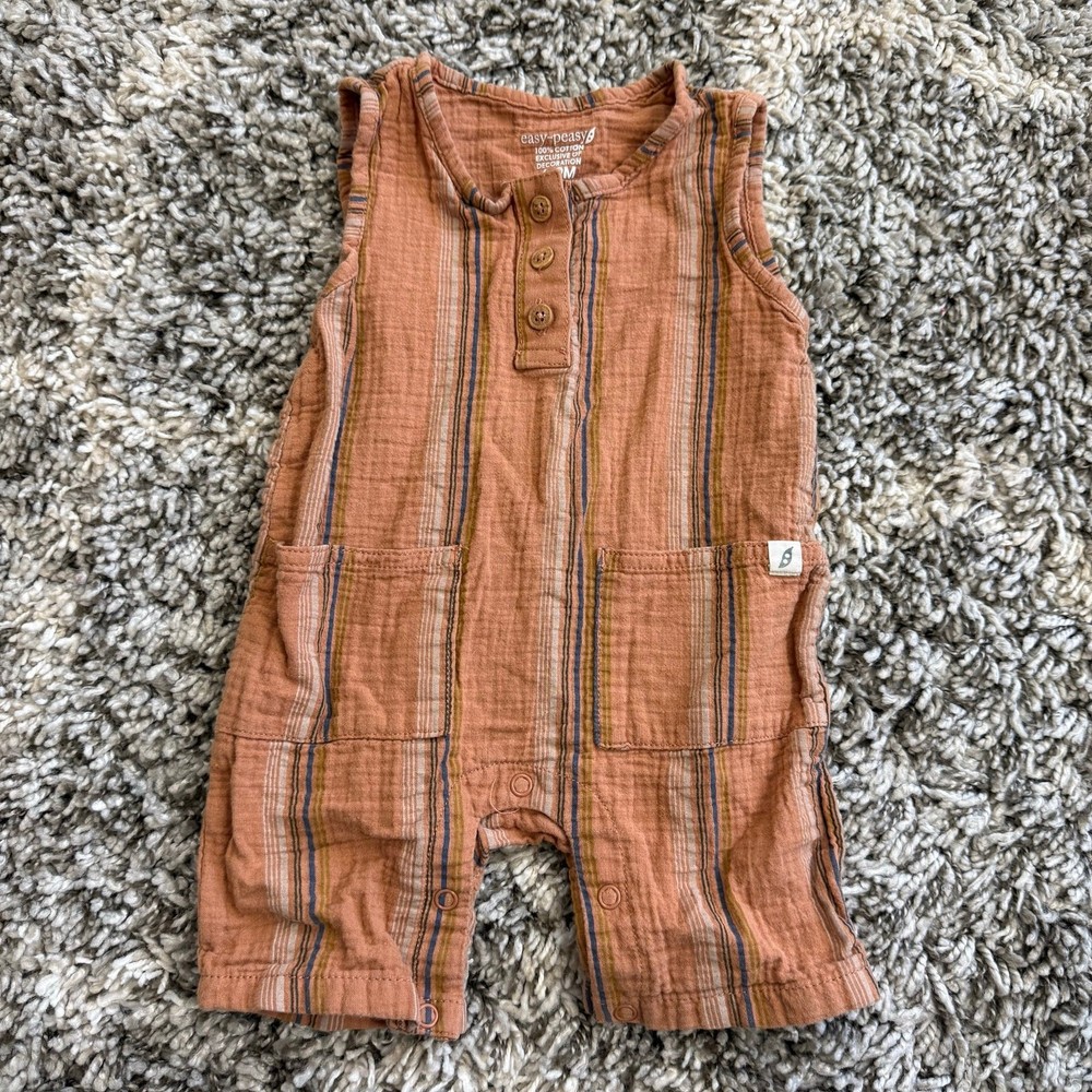 Easy Peasy Romper Muslin Cotton Stripe 6-9 Month Baby Boy Gauze One Piece Outfit