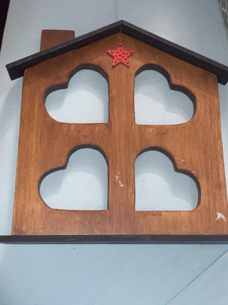 Vintage Country Cottage Grandma Core Wood Heart House Wall Decor Cute Handmade