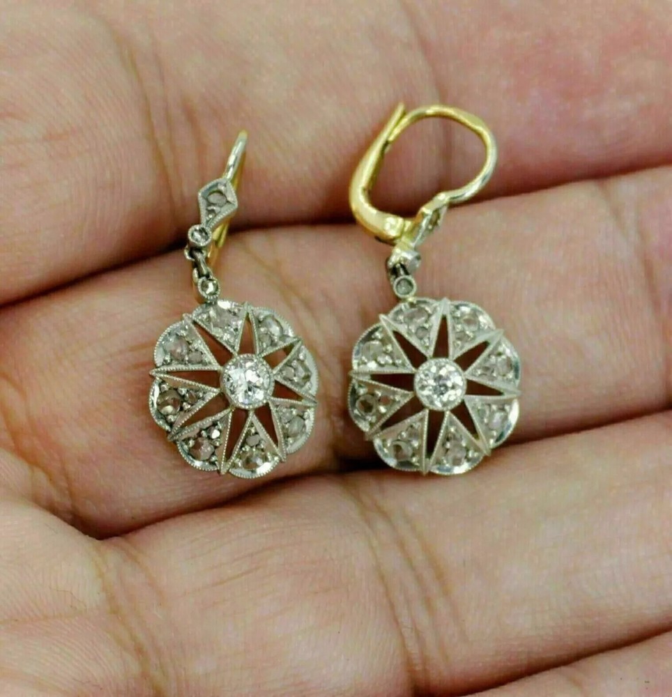 Art Deco Style Round Lab Created Diamond 14K Gold Finish Drop/Dangle Earrings