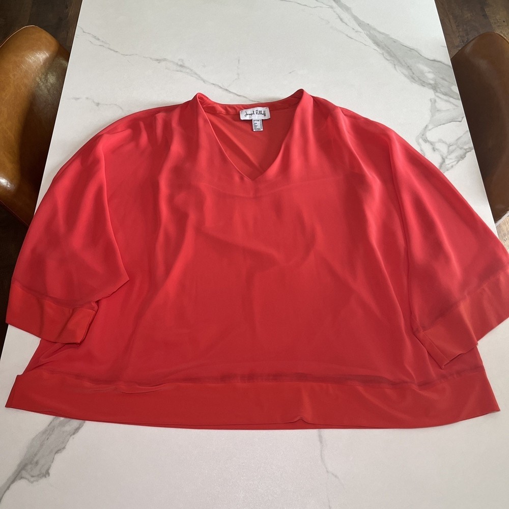 Joseph Ribkoff Coral Pink Flowy Top Blouse 3/4 Sleeve V Neck Womens Size 10 EUC