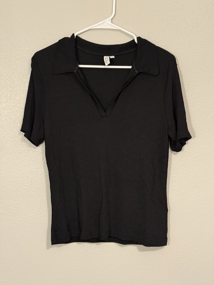 Paris Atelier & Other Stories Black V-neck Open Collar Knit Cropped Top Women 10