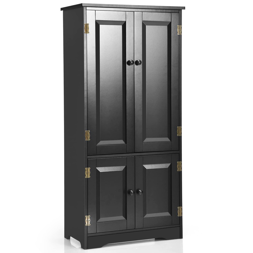 Wooden Kitchen Pantry Storage Cabinet with Adjustable Shelves & Doors