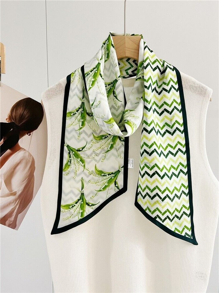 Luxury Double Layer Mulberry Silk Shawl Lily of the Valley Green Scarf