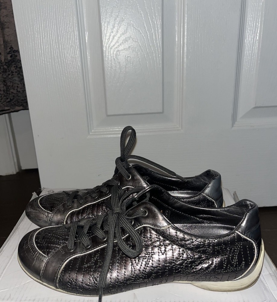 LOUIS VUITTON Antheia Leather Sneakers Silver Size 36