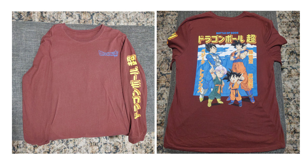 Dragon Ball Super Mens Burgundy Battle Of Gods Long Sleeve Graphic T-Shirt Sz L