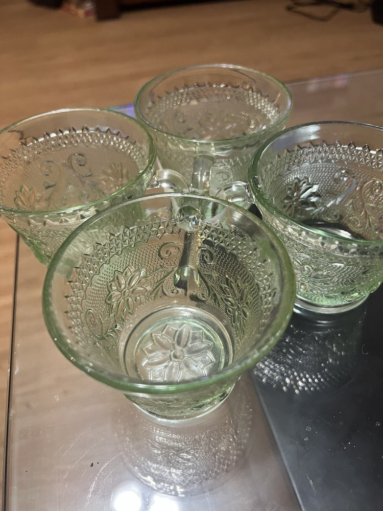 Vintage Indiana Glass Tiara Light Green Punch Cup Set of 4