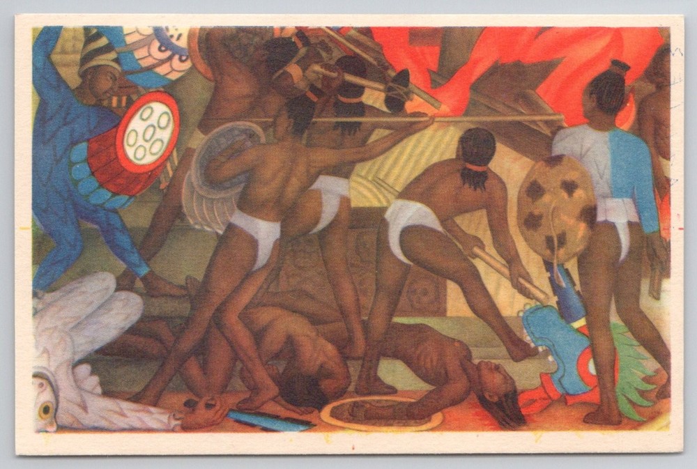 Diego Rivera Fresco Postcard - The Sacred Wars, National Palace Mexico City