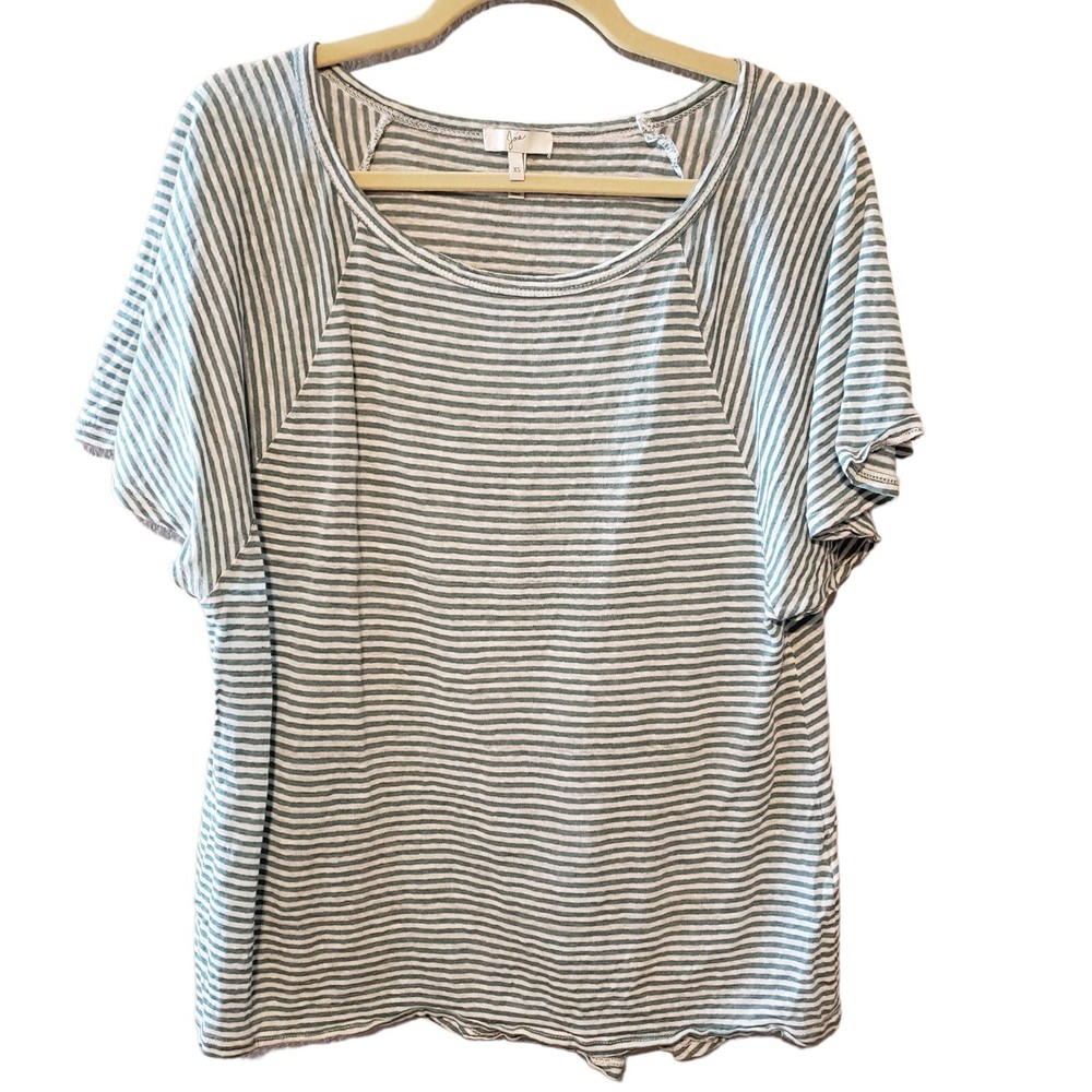 Joie Womens oversized 100% Linen green white striped tee size XS Short sleeve