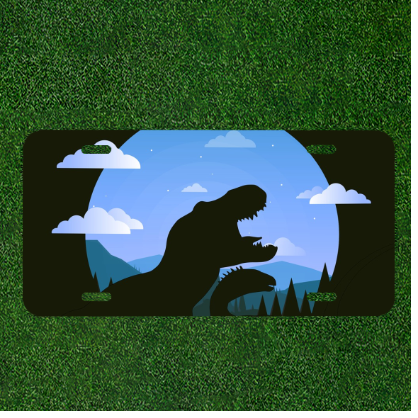 Custom Personalized Auto Tag With Dinosour By Clouds Roaring Design