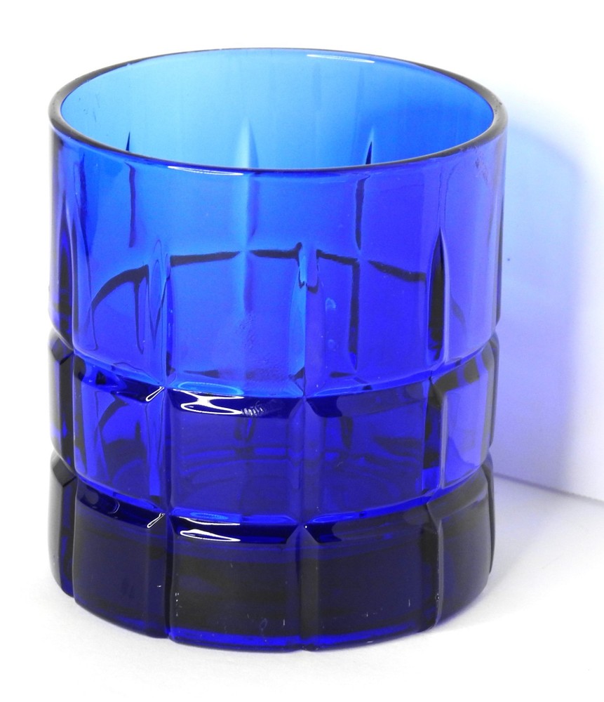 Anchor Hocking Cobalt Blue Tartan Old Fashioned Whiskey Rocks Glass