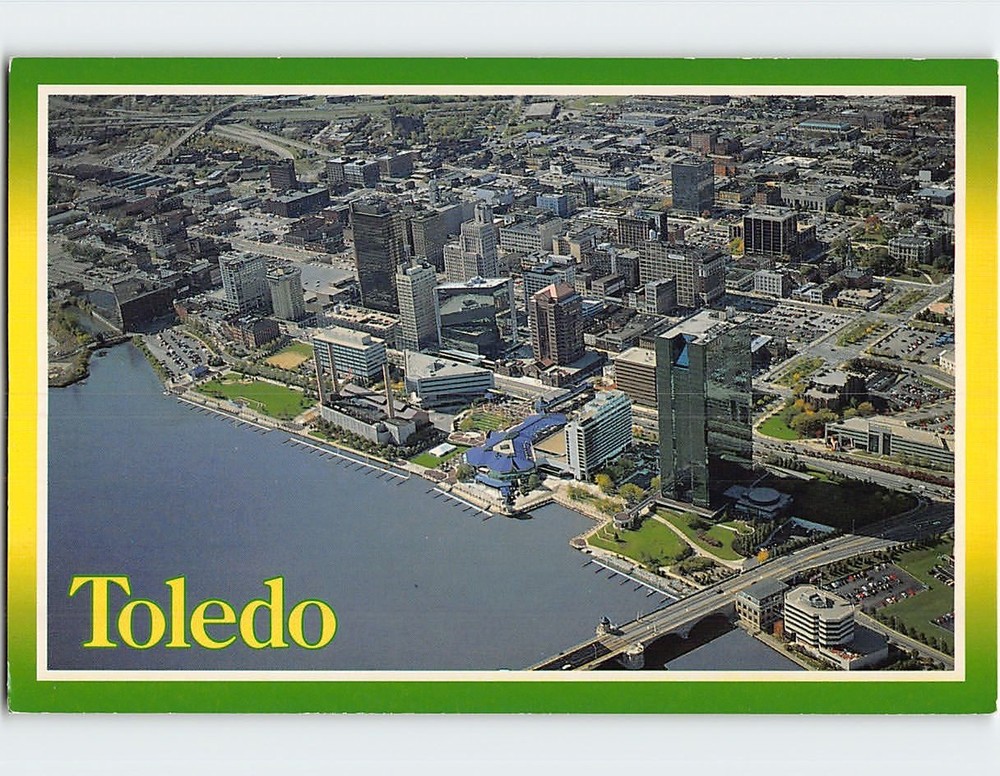 Postcard Aerial View Downtown Toledo Ohio USA