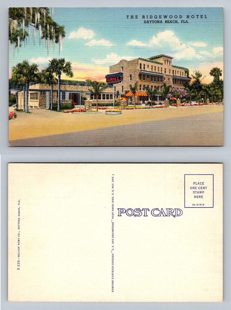 Daytona Beach, FL-Florida, The Ridgewood Hotel And Grill Vintage Postcard