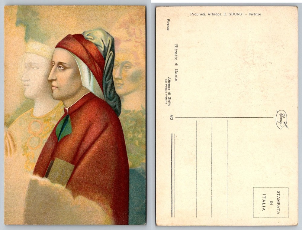 Dante Alighieri Portrait Postcard Giotto Fresco Florence Italy Art Sborgi