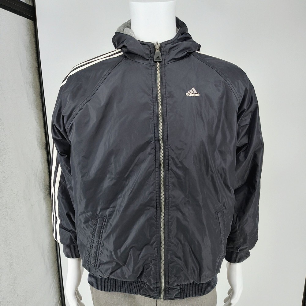 Vintage 90s Adidas Reversible Nylon Bomber Jacket Hooded Womens XL 18-20