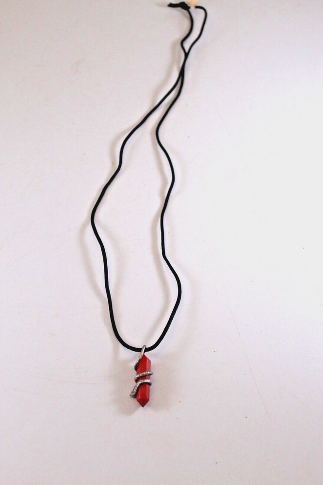 Vintage 90s Snake Wrapped Around Crystal Necklace Red Stone Pendant NOS