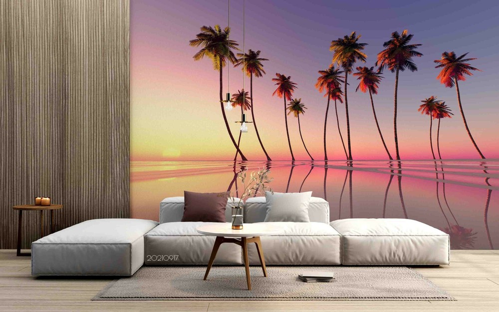 3D Coconut Tree Sea Sunrise Self-adhesive Removable Wallpaper Murals Wall 140
