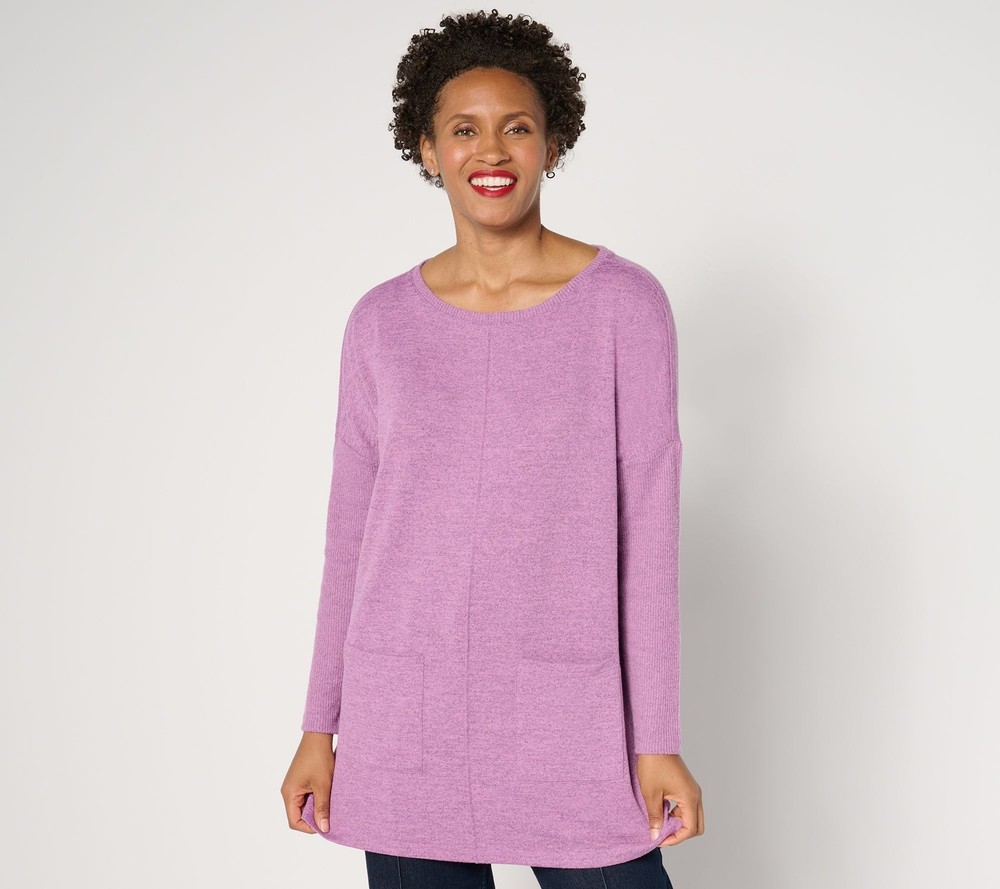 Denim & Co. Women's Top Sz S Heavenly Jersey Relaxed Fit Boatneck Pink A630346