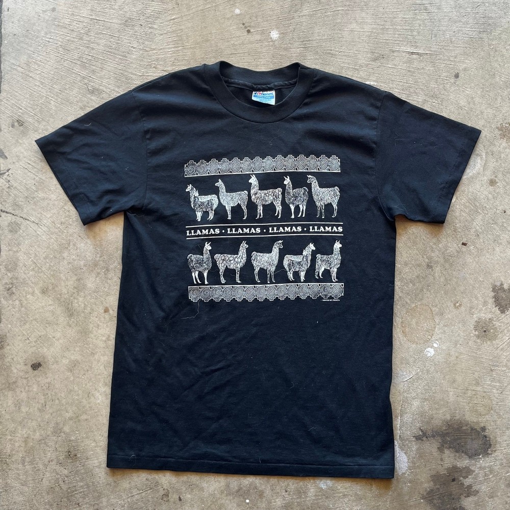 Vintage Llamas Shirt Black Graphic Tee 90S Mens Medium Faded Animal Nature