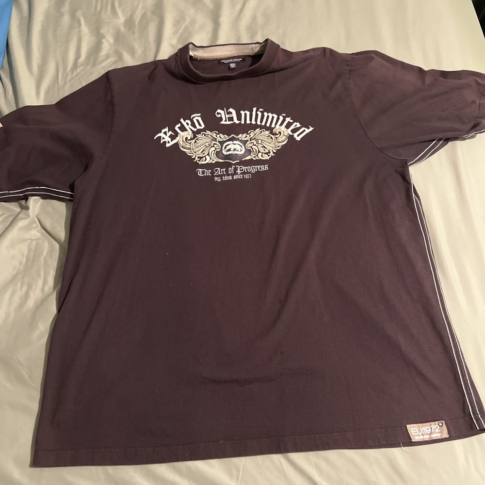 VINTAGE Ecko Unltd T Shirt Mens 3XL XXXL Brown Embroidered Logo Hip Hop Tee Y2K