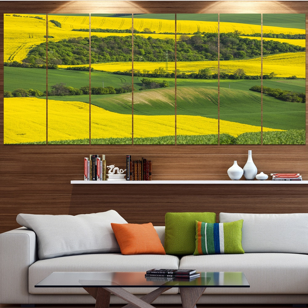 Designart Rapeseed Fields and Green Wheat - Modern Landscape Oversized Wall Art - Vibrant Nature-Inspired Print for Contemporary Home Decor