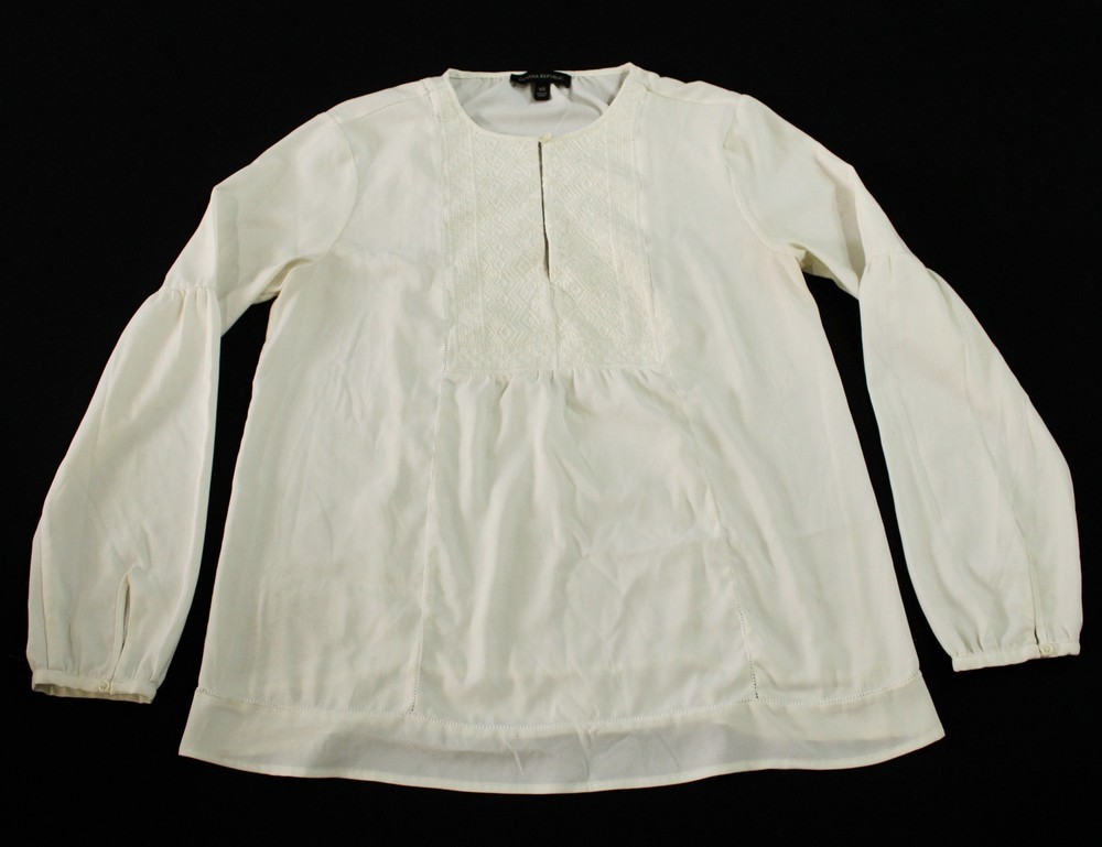 Banana Republic Women's Embroidered Detail Long Sleeve Shirt BL1 White Size XS