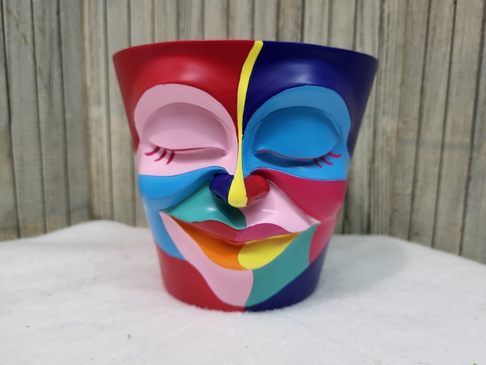 GUGUGO Abstract Rainbow Head Planter Graffiti Face Planters Pots with Drainage,-image