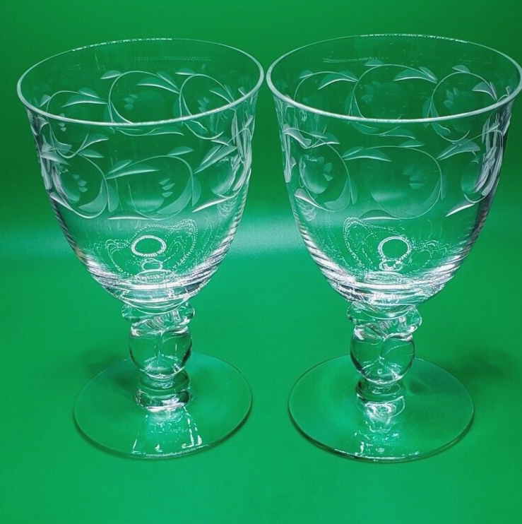 Heisey Glass Lariat Water Goblet with Moonglo Cutting - set of 2
