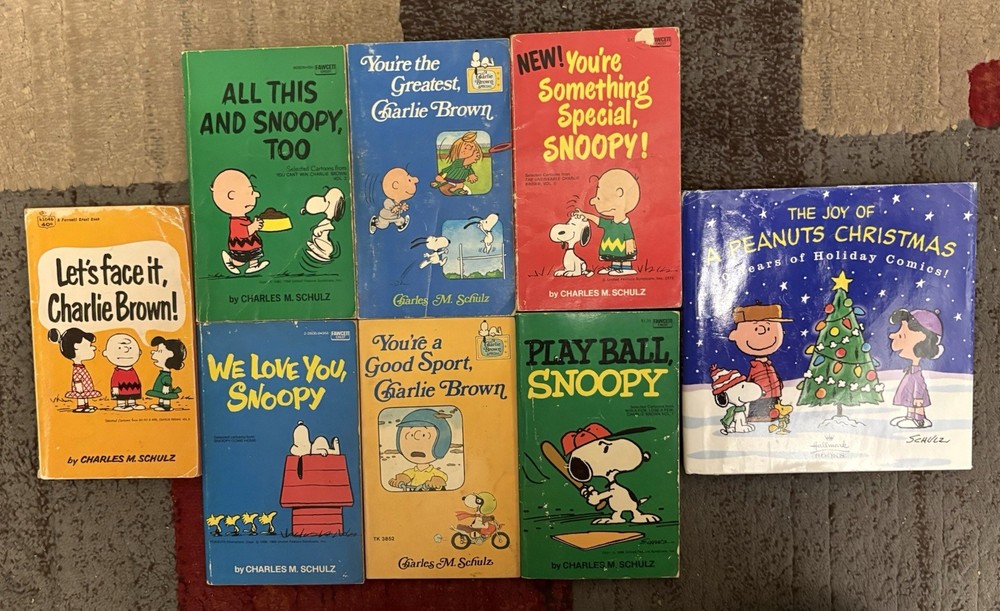 💥Vintage Peanuts Book Lot 7 Charles Schulz Snoopy PB + Hallmark Hardcover.