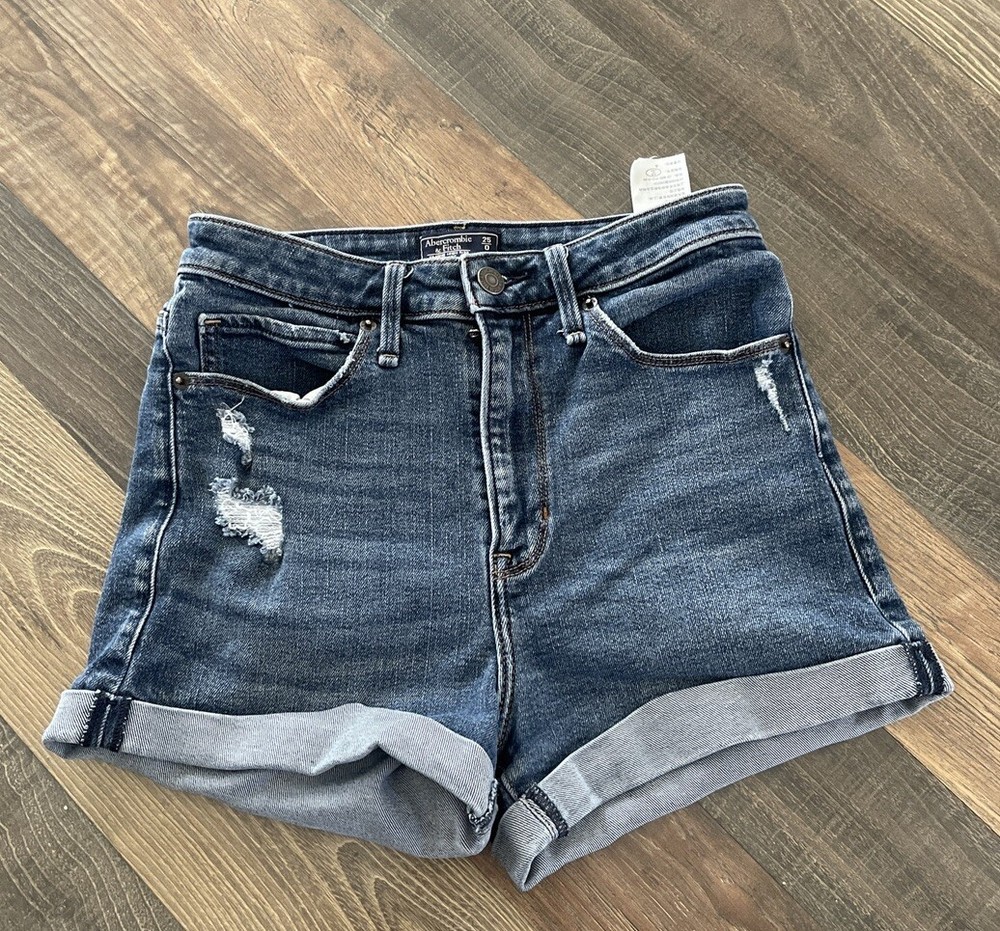 Abercrombie & Fitch Cuffed Denim Shorts Distressed Size 25/0