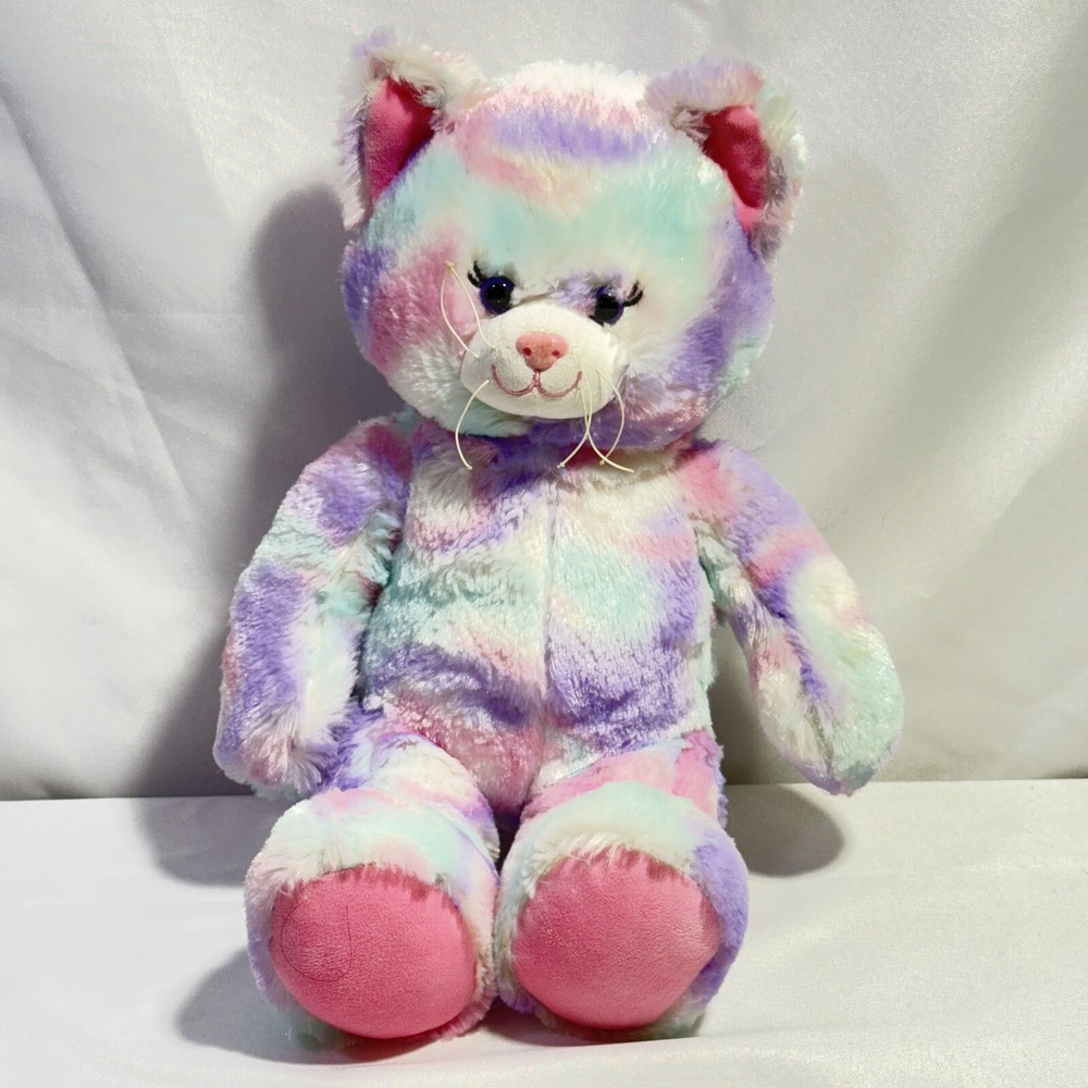 Build A Bear Workshop Pastel Tie-Dye Kitty Cat Plush Pink Purple Swirl Stuffed