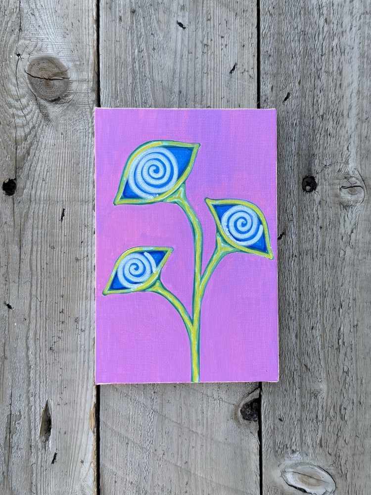 Hypnotizing Eye Flowers Painting Trippy Artwork On Canvas Board 4 x 6 Inches