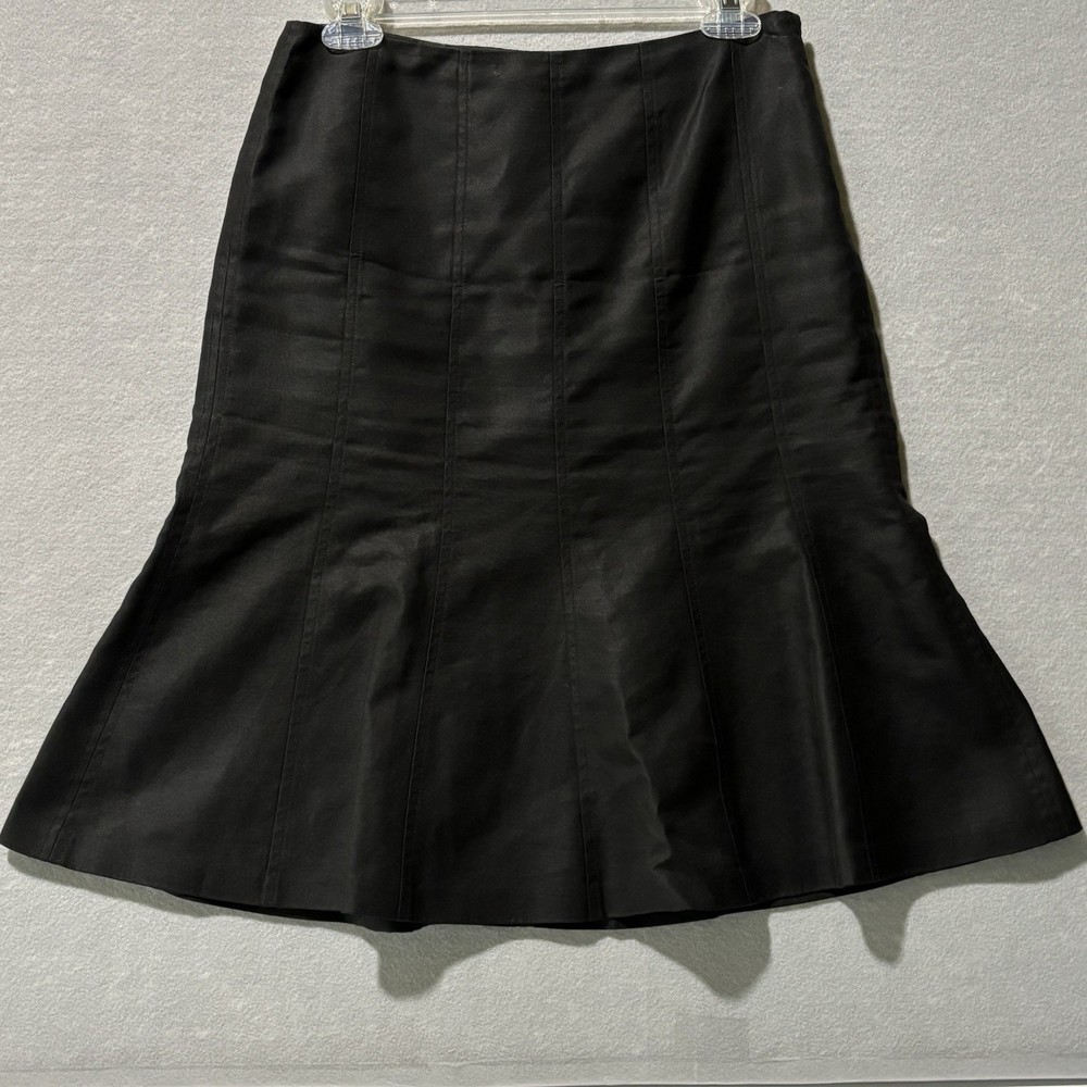 ANN TAYLOR Women Sz 2 Black Elegant Silk Lined Knee Length Trumpet Skirt