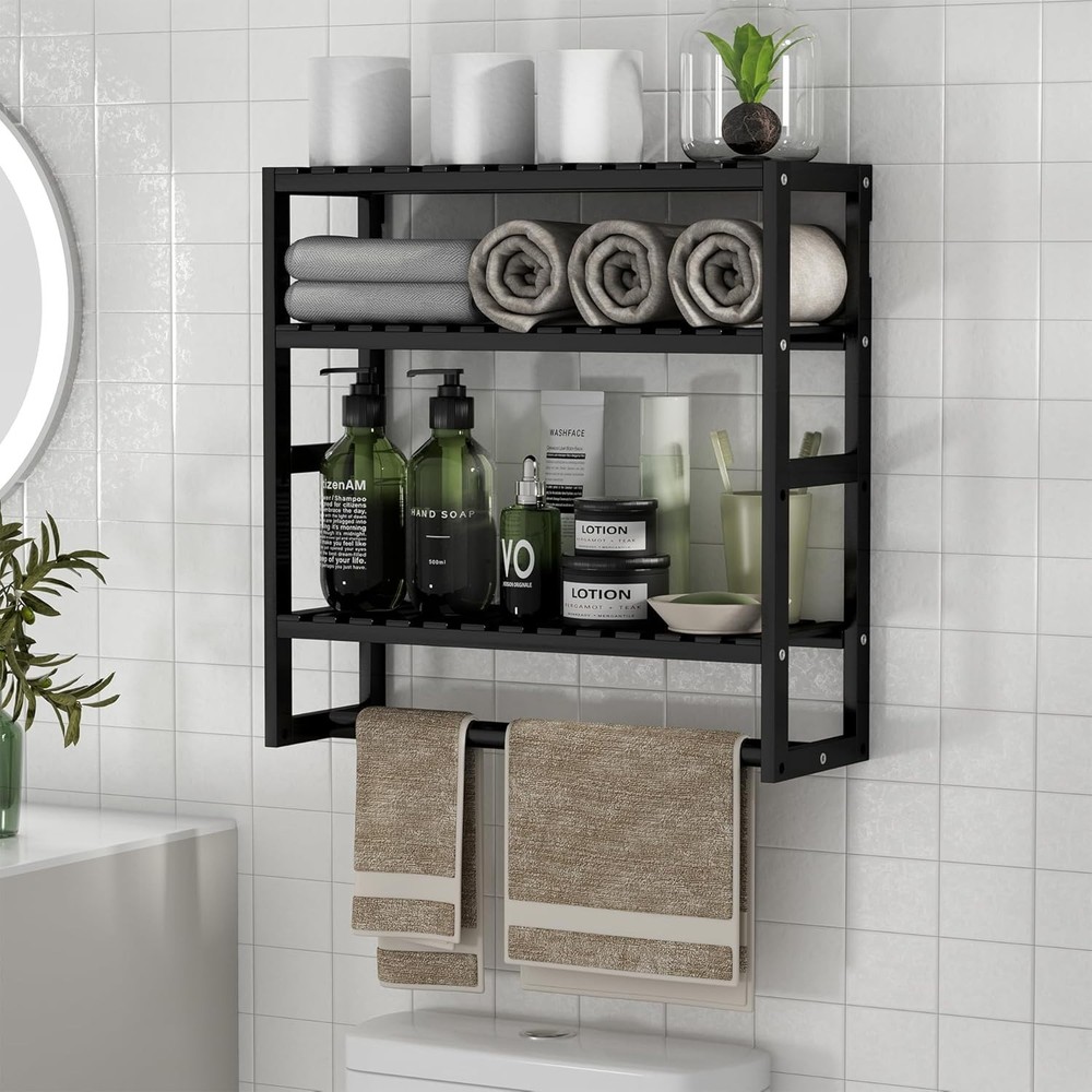 PPN Towel Rack Bathroom Storage Shelves Over The Black-1Pack, Black 1pack Free S